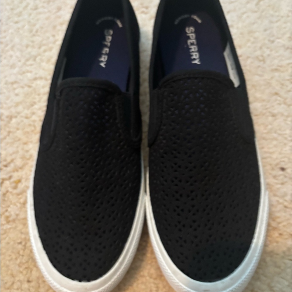 Sperry Women’s Black Slip-On Perforated Slip on shoes.  Worn once   Size 9